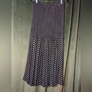 Vintage Ditsy Black Floral Pleated Maxi Skirt